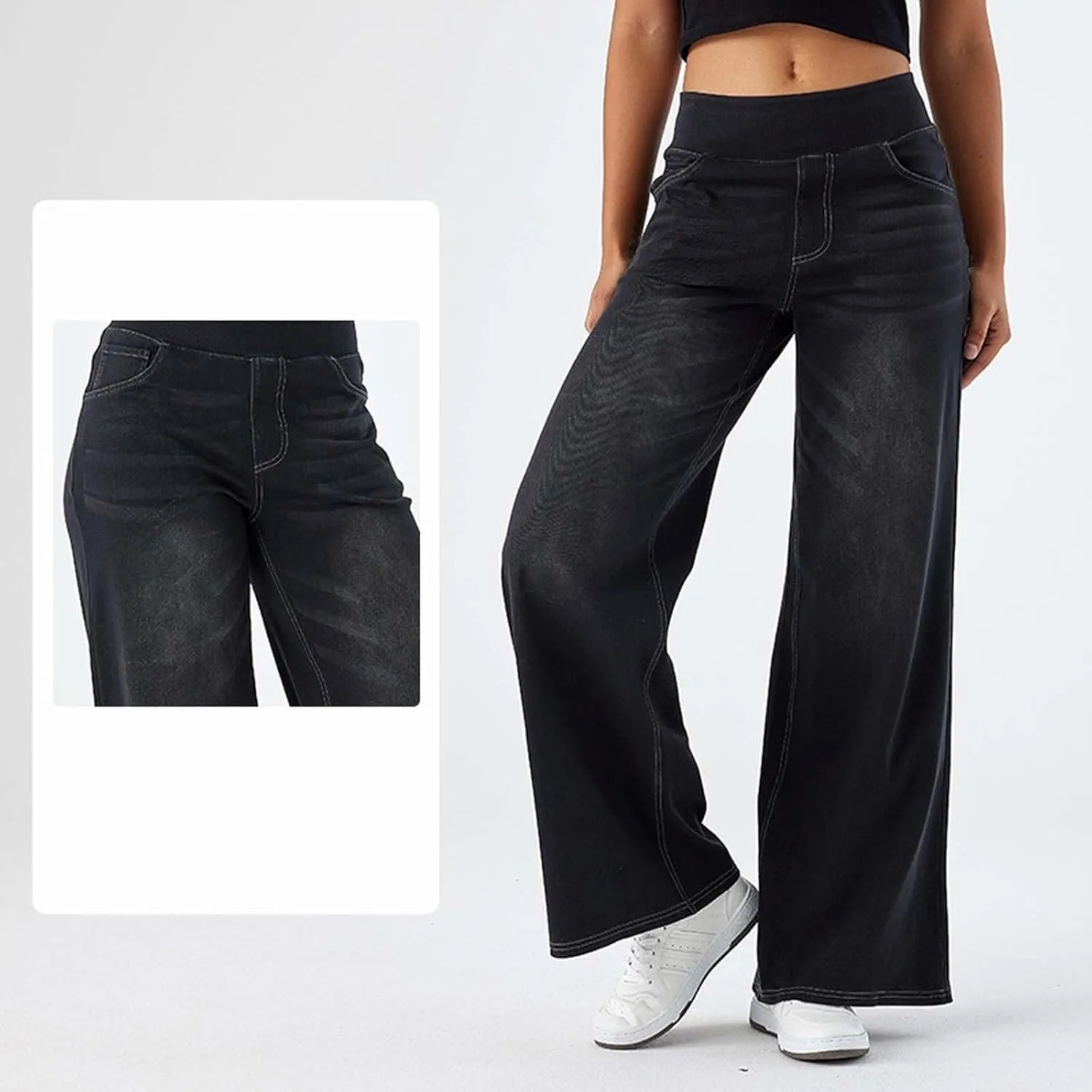Large Size Denim High-Waisted Thin Multi-Pocket Straight Loose Dressy Casual Pants
