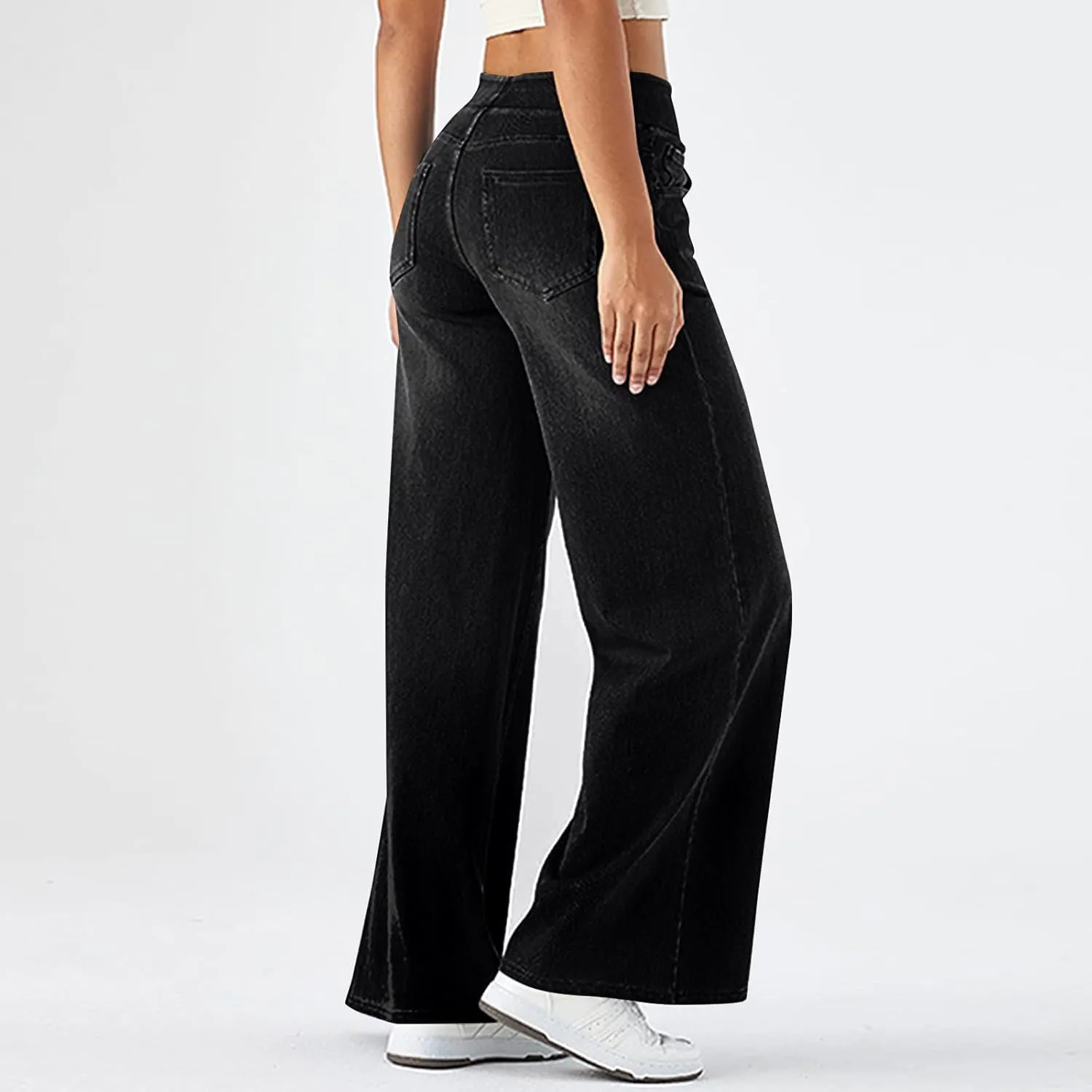 Large Size Denim High-Waisted Thin Multi-Pocket Straight Loose Dressy Casual Pants