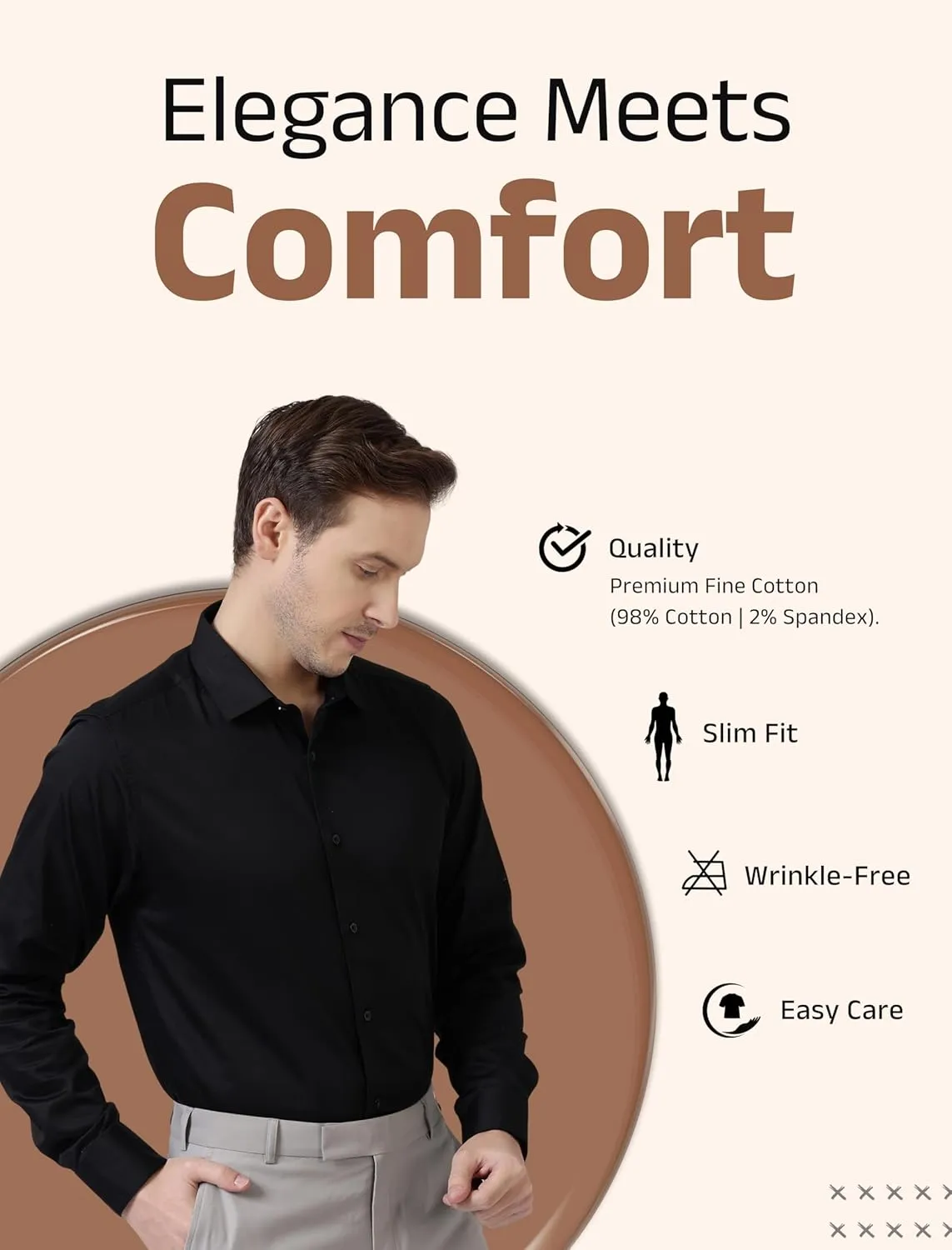 Mens Dress Shirts Solid Long Sleeve Stretch Wrinkle-Free- Slim Fit, Business, Wedding, Casual, Formal Button Down Mens Shirts