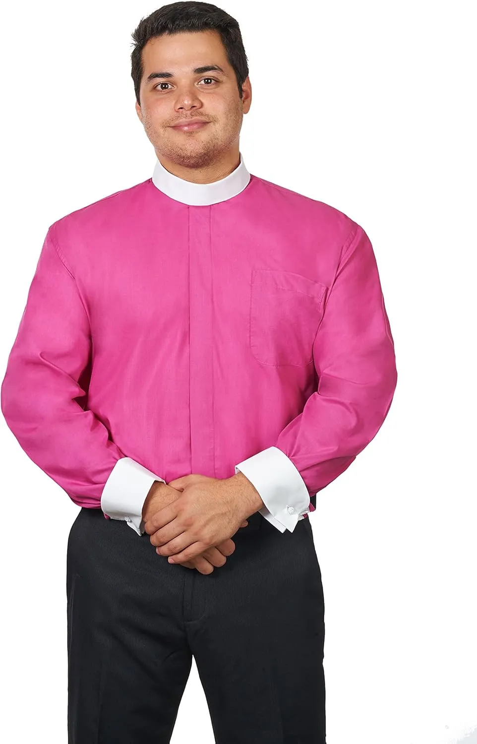 Men's Full Collar Clergy Shirt Long Sleeves - Includes Banded Collar w/White Cuffs