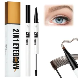 Microblading Eyebrow Pencil, 2025 New 2-in-1 Dual-Ended Eyebrow Pen and Eyebrow Gel, 4 Fork Tip Eyebrow Pencils for Women Waterproof Brow Pen Long Lasting (Black)