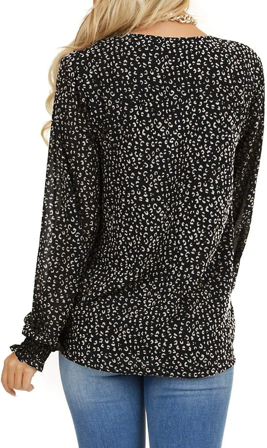 MLEBR Womens Blouses Fashion Long Sleeve V Neck Loose Casual Floral Leopard Printed Chiffon Blouses Tops and T Shirts