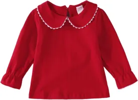 MODNTOGA Kids Baby Girl Long Sleeve Collar Shirt Toddler White Blouse Puff Short Sleeve T-Shirt Solid Color Basic Top Bottom