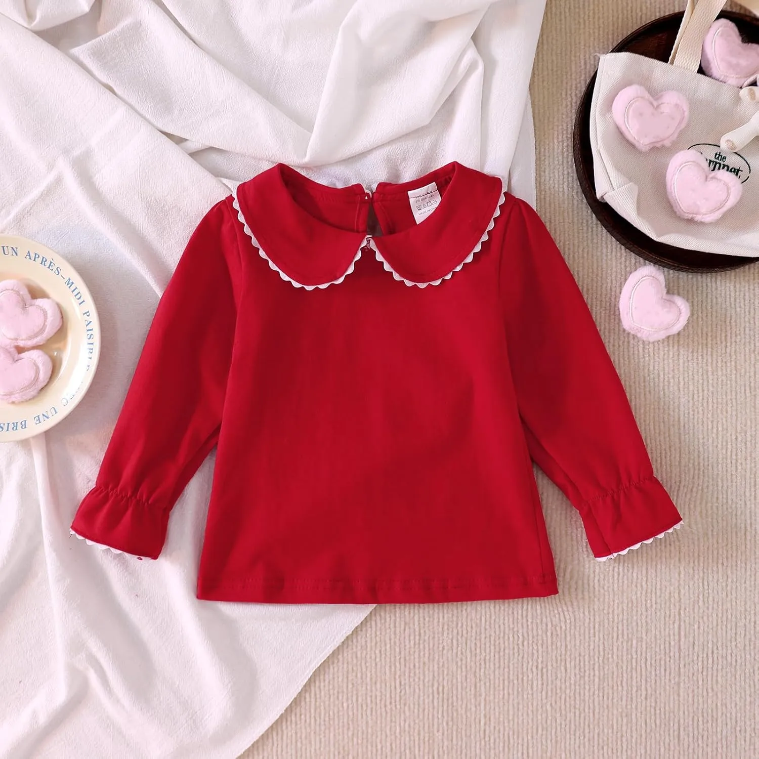 MODNTOGA Kids Baby Girl Long Sleeve Collar Shirt Toddler White Blouse Puff Short Sleeve T-Shirt Solid Color Basic Top Bottom