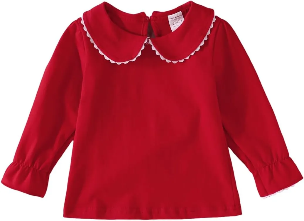 MODNTOGA Kids Baby Girl Long Sleeve Collar Shirt Toddler White Blouse Puff Short Sleeve T-Shirt Solid Color Basic Top Bottom