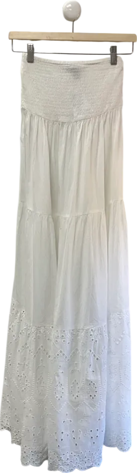 New Look Gini London White Tiered Lace Embroidered Maxi Skirt UK S
