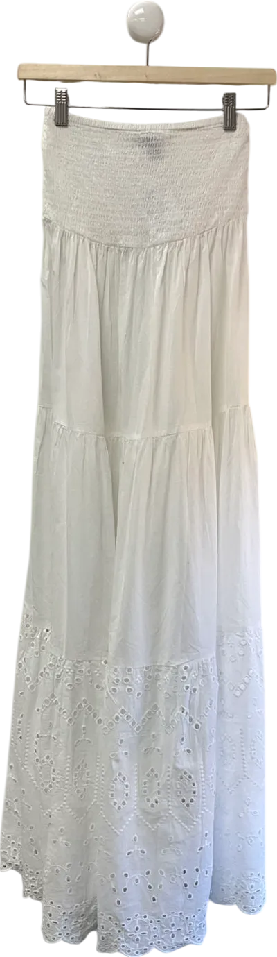 New Look Gini London White Tiered Lace Embroidered Maxi Skirt UK S