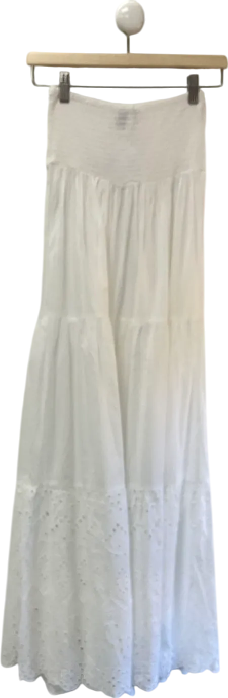 New Look Gini London White Tiered Lace Embroidered Maxi Skirt UK S