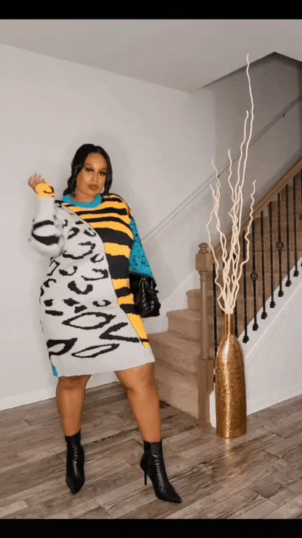 Pre Order:  Leopard Contrast Sweater Dress - @shayshaymua