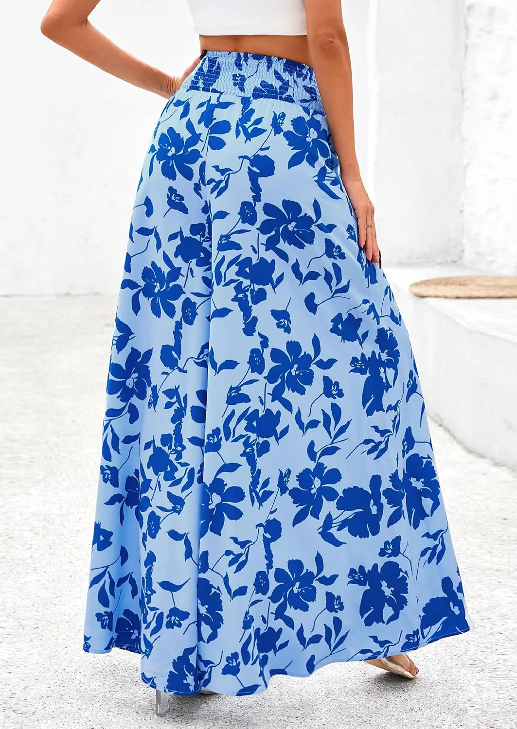PRETTYGARDEN Women's 2025 Summer Flowy Wide Leg Palazzo Pants Dressy Casual Elastic High Waisted Pockets Boho Beach Trousers