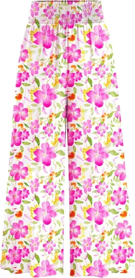 PRETTYGARDEN Women's 2025 Summer Flowy Wide Leg Palazzo Pants Dressy Casual Elastic High Waisted Pockets Boho Beach Trousers
