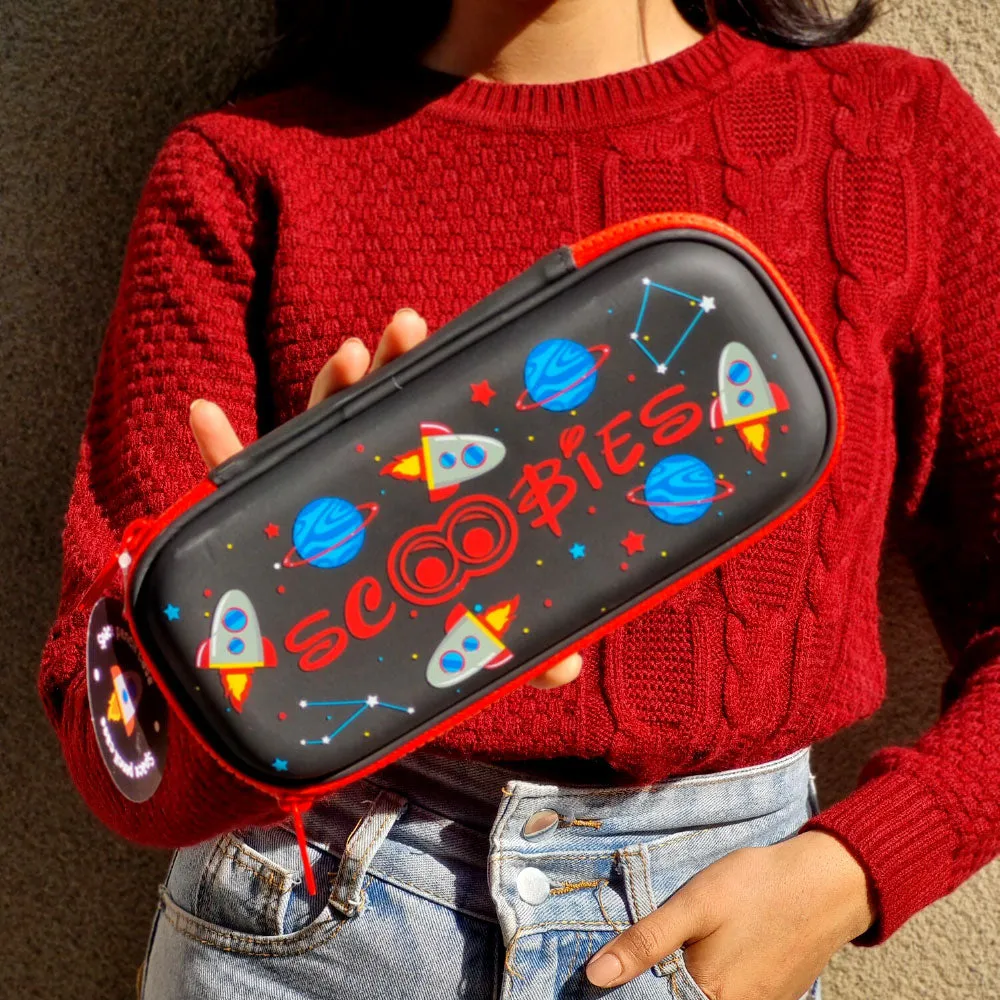 Scoobies Rocket Space Pencil Case | With Separate Pens Slot | Premium EVA Quality | Multi-Use Pouch