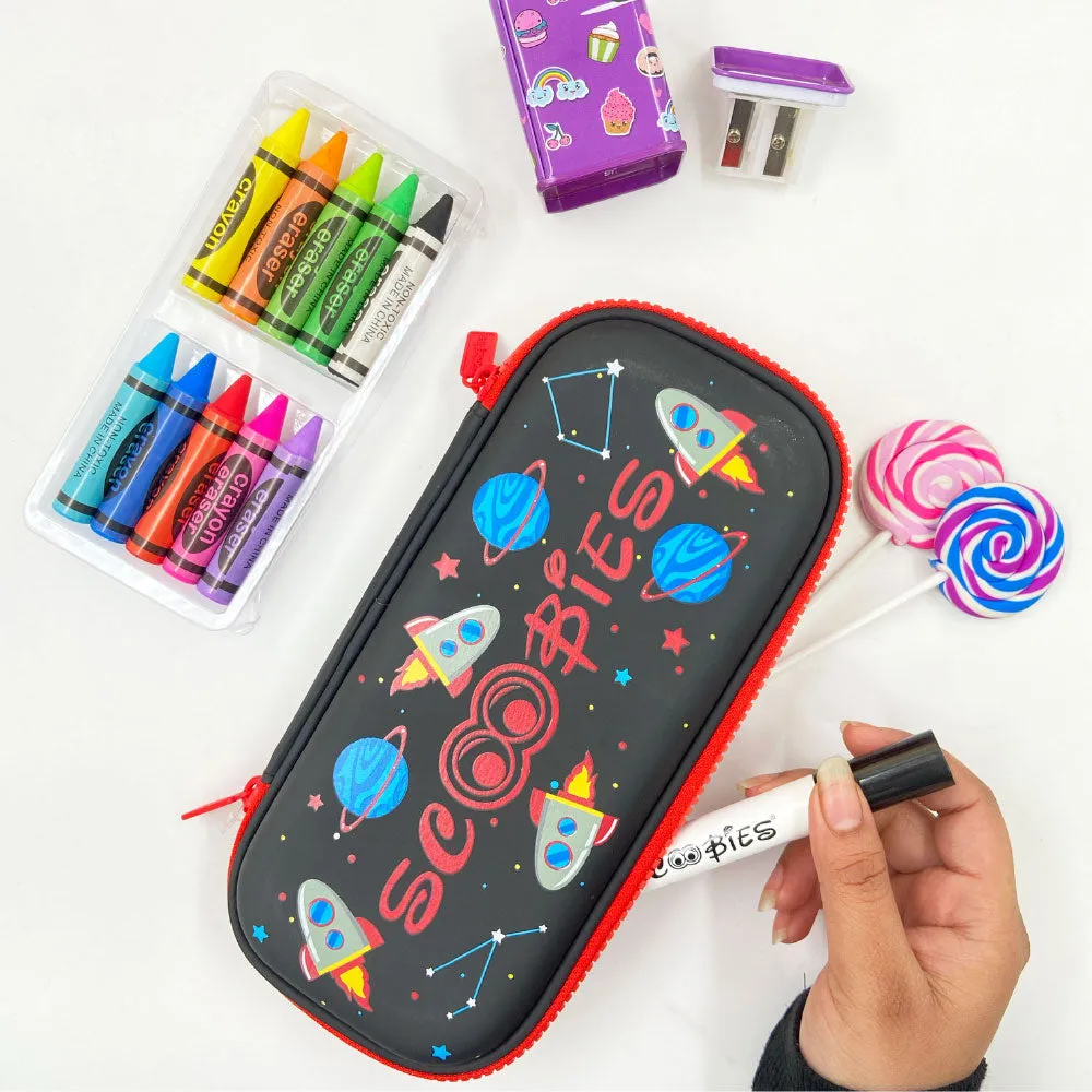 Scoobies Rocket Space Pencil Case | With Separate Pens Slot | Premium EVA Quality | Multi-Use Pouch