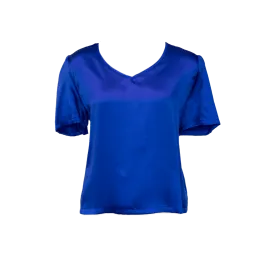 Shining V-Neck Blouse in Blue
