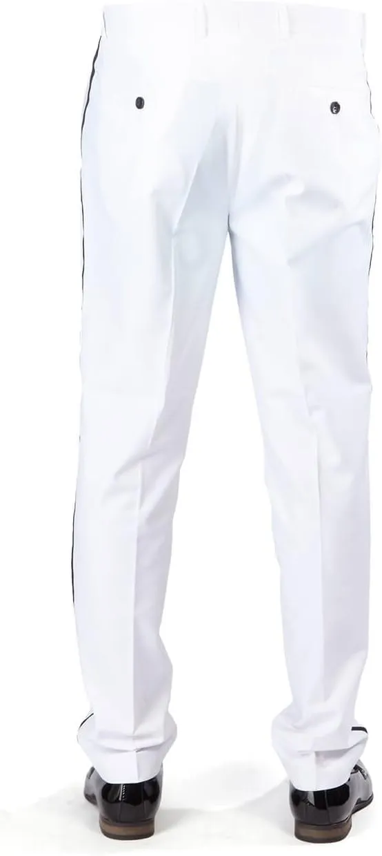 Slim Fit Tuxedo Pants Flat Front No Pleats Black Side Line AZAR