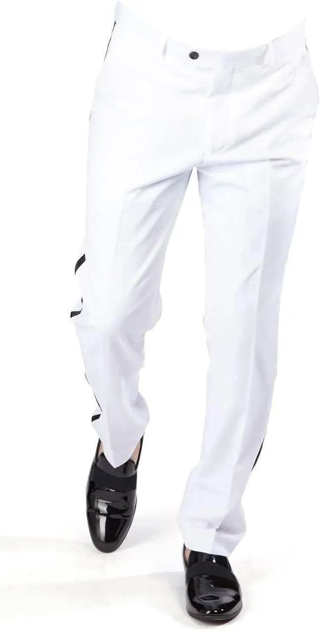 Slim Fit Tuxedo Pants Flat Front No Pleats Black Side Line AZAR