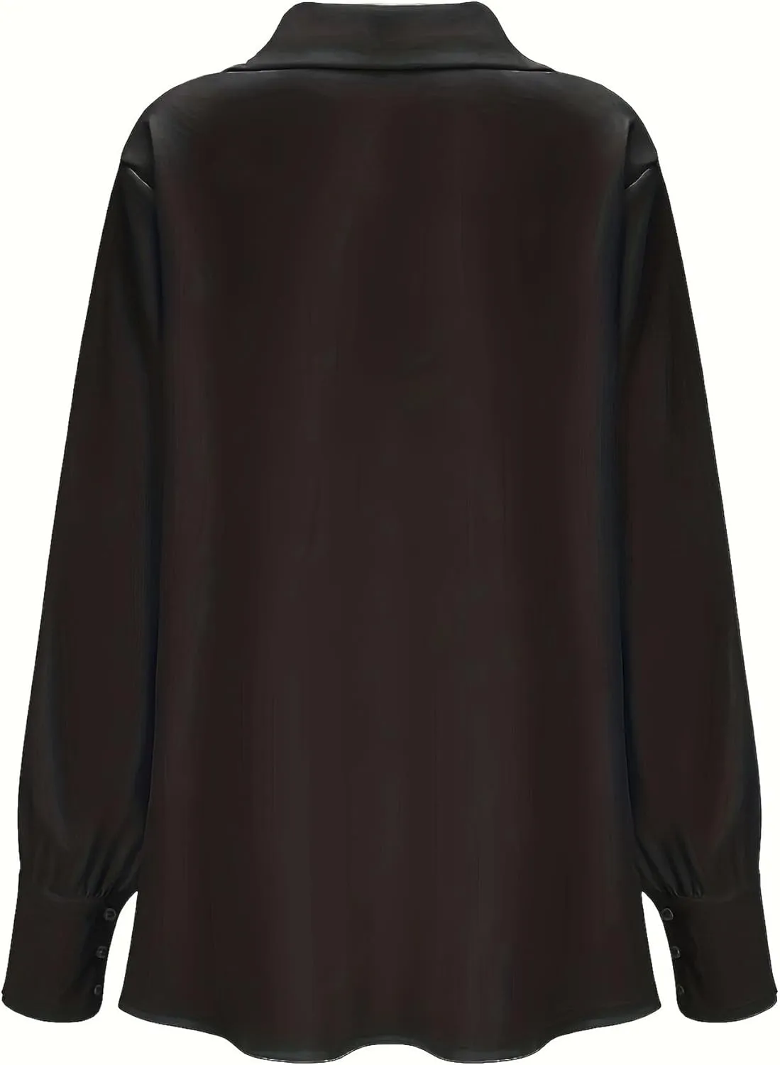 SOMTHRON Women's Elegant Satin Silk Blouse Cowl Neck Ruched Front Draped Long Sleeve Work Office Shirt Top
