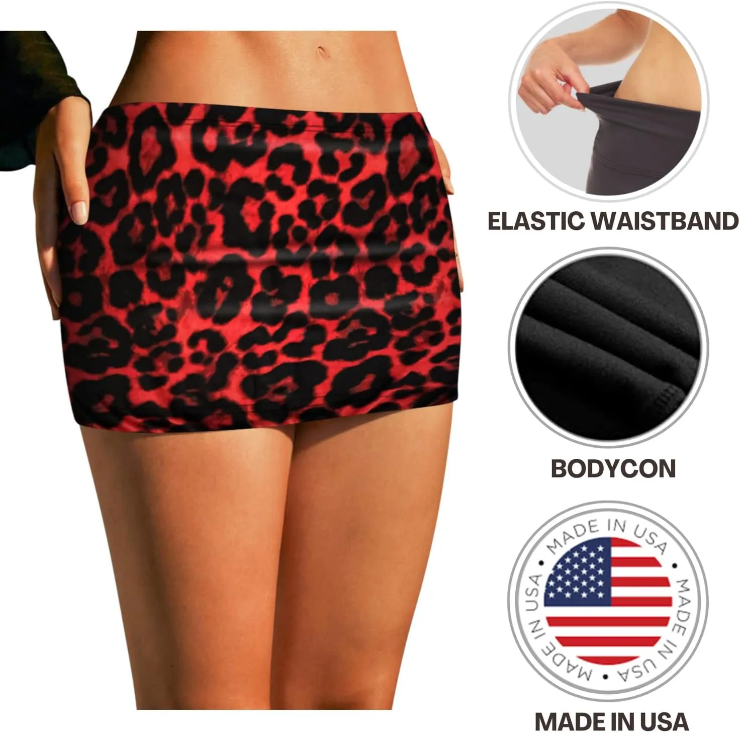 Sweet Hearts Black Mini Skirt for Women- Above Knee Elastic Waist Basic Mini Pencil Womens Skirts Bodycon Made in USA