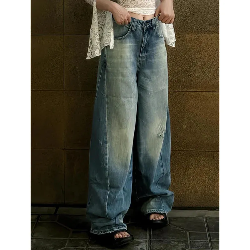 TAVIMART  -  Blue Women Jeans High Waist Fashion American Vintage Streetwear Y2K Wide Leg Jean Female Denim Trouser Baggy Denim Pants