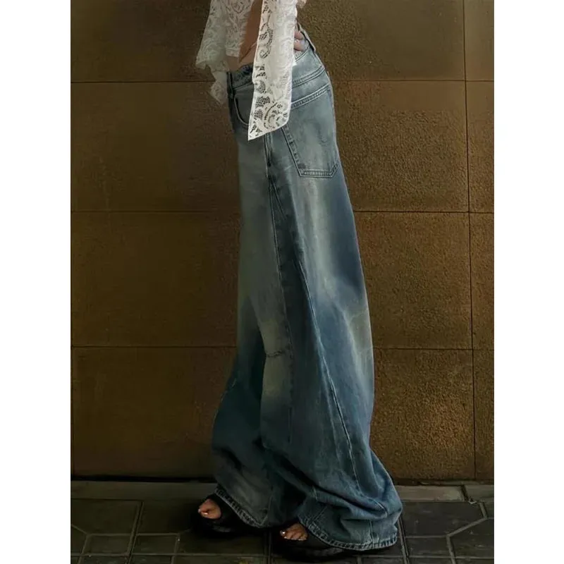 TAVIMART  -  Blue Women Jeans High Waist Fashion American Vintage Streetwear Y2K Wide Leg Jean Female Denim Trouser Baggy Denim Pants