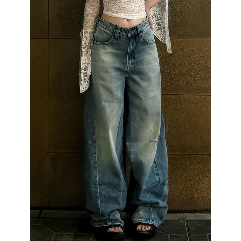 TAVIMART  -  Blue Women Jeans High Waist Fashion American Vintage Streetwear Y2K Wide Leg Jean Female Denim Trouser Baggy Denim Pants