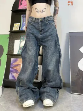 TAVIMART  -  Blue Women's Jeans Hip-hop Fashion Vintage Streetwear Y2K Wide Leg Straight Jean High Waist Trouser Classic Baggy Denim Pants