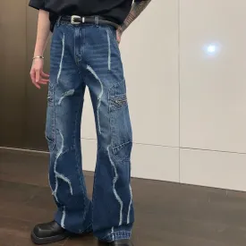 Toleet 2000s fashion Niche Worn Straight Jeans Men's Loose Wide-Leg Casual Trousers High Street Versatile Pants