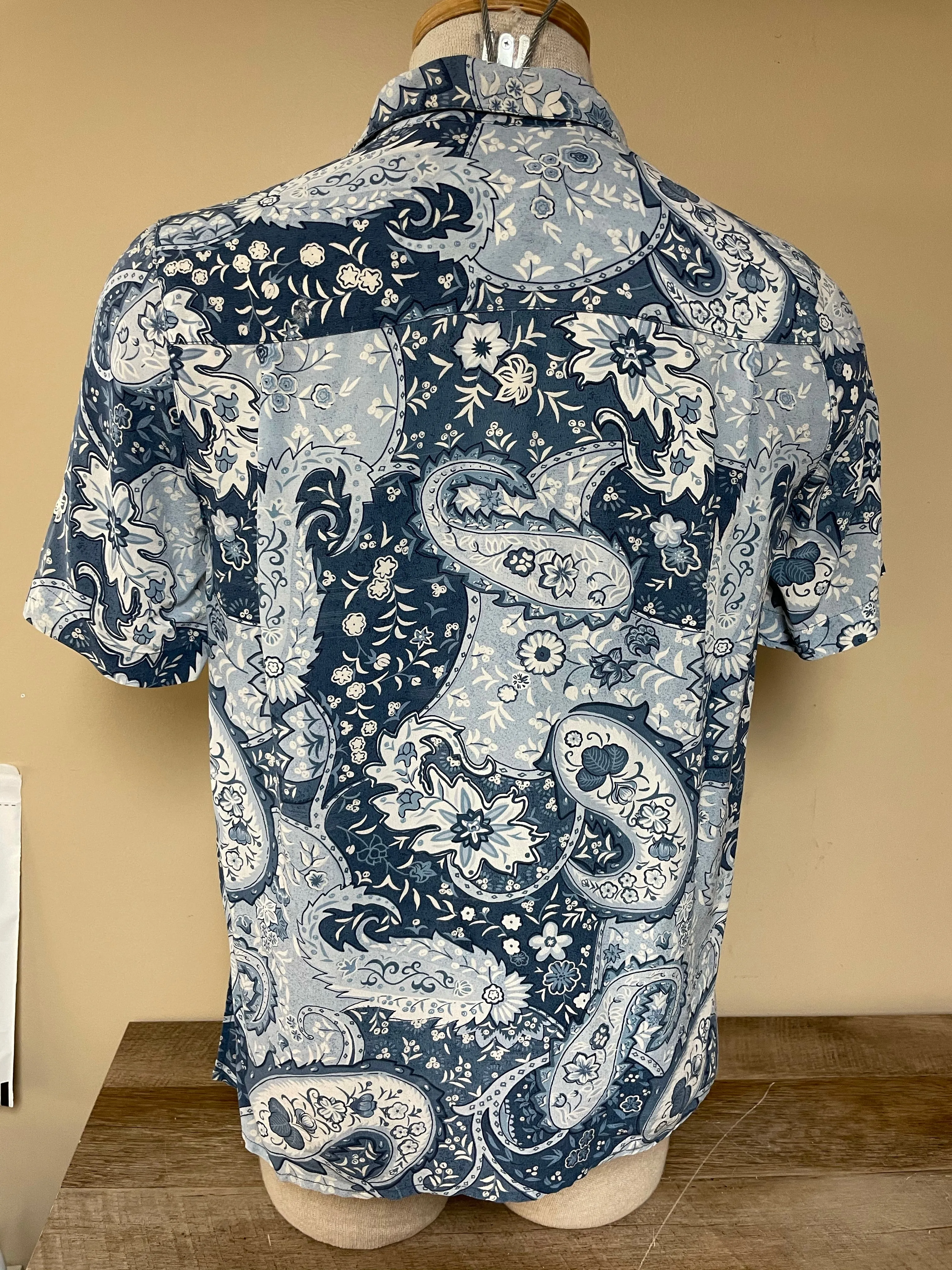 Vintage Alfred Dunner Womens Blue Silk Floral Short Sleeve Top Blouse  Sz 8