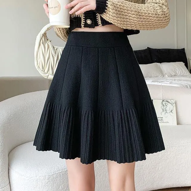 Wenkouban frat boy outfits 2024 Autumn and Winter New Knitted Skirt Women's Pleated Wool Skirt Waist Slimming Small Fashion Skirt