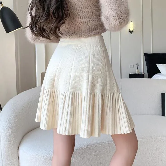 Wenkouban frat boy outfits 2024 Autumn and Winter New Knitted Skirt Women's Pleated Wool Skirt Waist Slimming Small Fashion Skirt