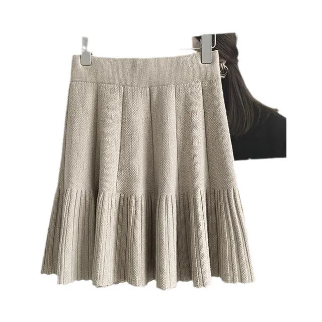 Wenkouban frat boy outfits 2024 Autumn and Winter New Knitted Skirt Women's Pleated Wool Skirt Waist Slimming Small Fashion Skirt