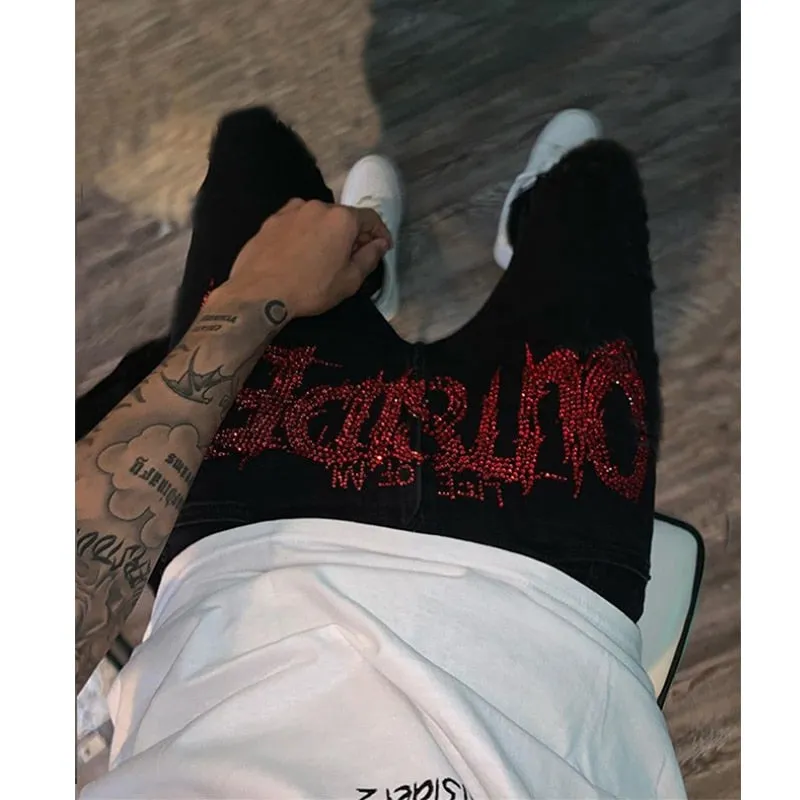 Wiaofellas New Men Black Skinny Jeans Motorcycle Street Trendy All-match  Cozy High Waist Advanced Rhinestones Stretch Pencil Denim Pants