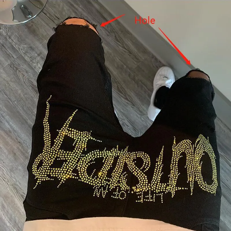 Wiaofellas New Men Black Skinny Jeans Motorcycle Street Trendy All-match  Cozy High Waist Advanced Rhinestones Stretch Pencil Denim Pants