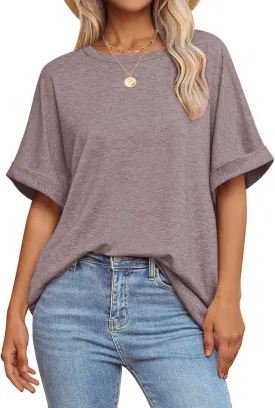 Women Oversized T Shirts Crew Neck Short Sleeve Tops Summer Dressy Casual Loose Fit Tee 2025 Trendy Fashion Clothes