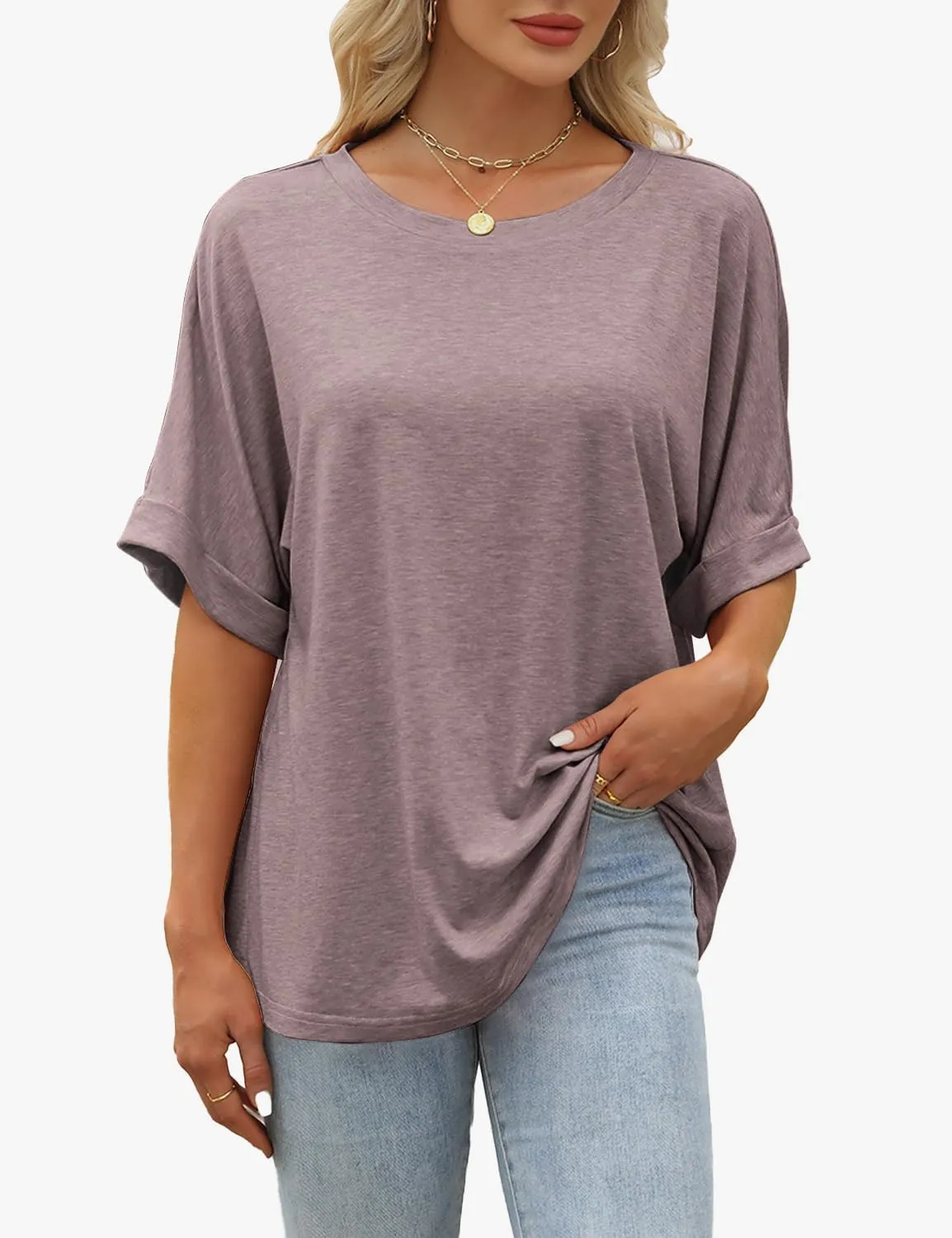 Women Oversized T Shirts Crew Neck Short Sleeve Tops Summer Dressy Casual Loose Fit Tee 2025 Trendy Fashion Clothes