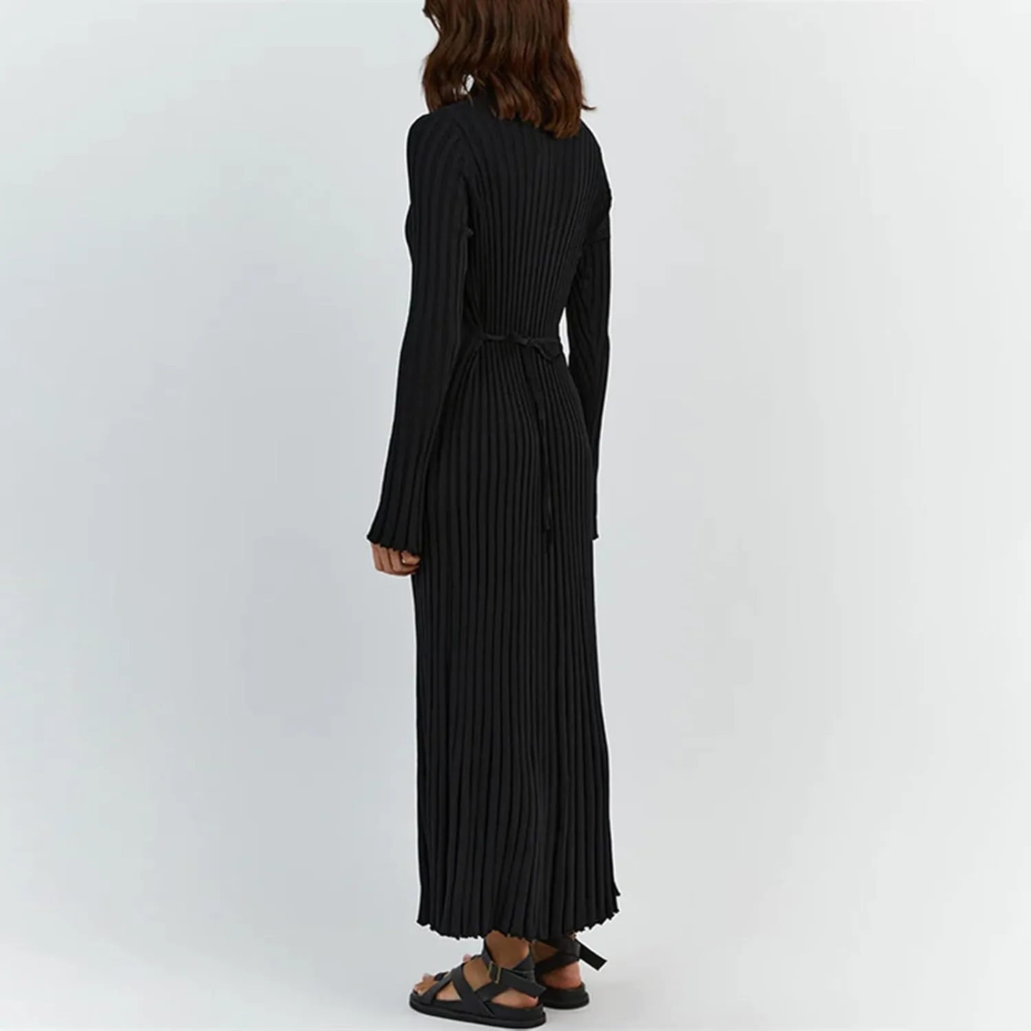 Women Sweater Maxi Dress Long Sleeve Crewneck Knit Ribbed Bodycon Long Dress Streetwear