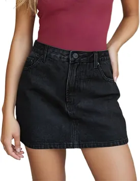 Women Y2K Denim Skirt High Waist Bow Print Bodycon A Line Mini Pencil Skirt Button Zipper Fly Jean Hip Skirt