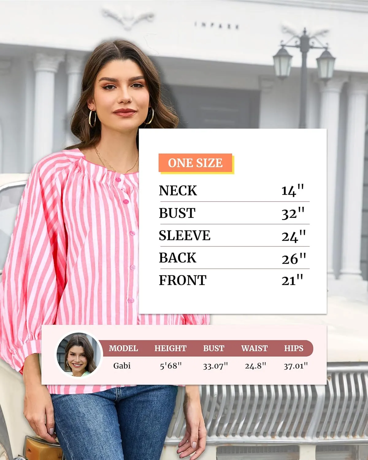 Women's 3/4 Length Sleeve Button Down Blouse, One Size, Plaid Design, Casual Summer Top, Relaxed fit