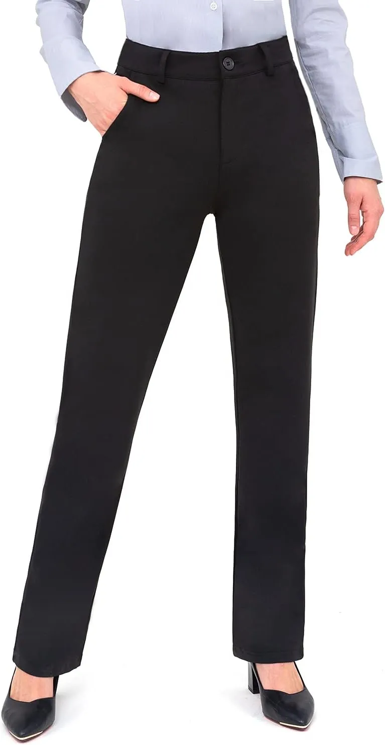 Womens Black Dress Pants Work Business Pants Tummy Control Office Straight Leg Professional Petite 29" Inseam Trousers High Waisted Ladies Slacks