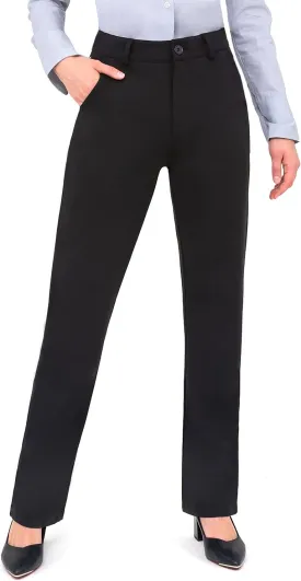 Womens Black Dress Pants Work Business Pants Tummy Control Office Straight Leg Professional Petite 29" Inseam Trousers High Waisted Ladies Slacks