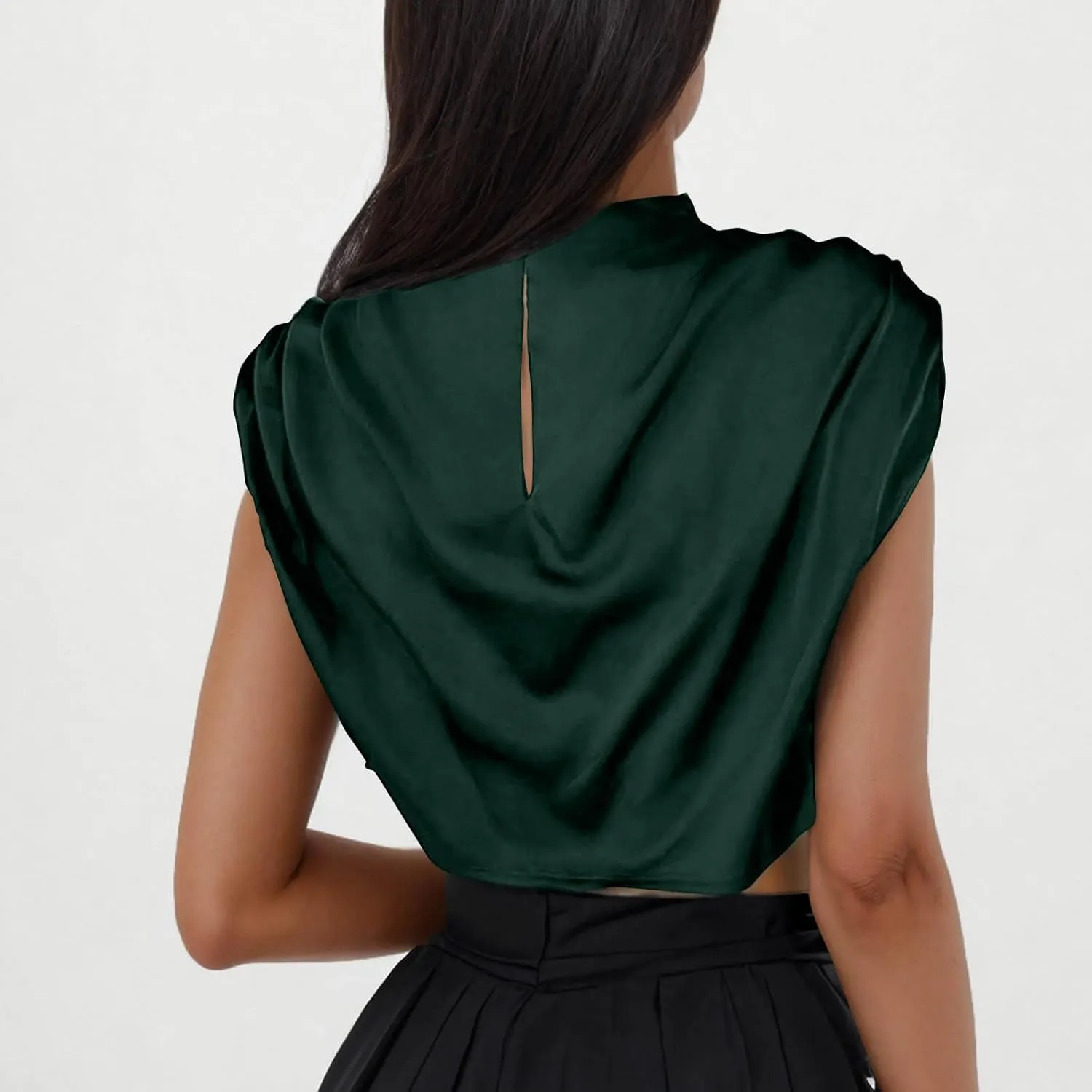 Women's Crop Top Short Sleeve Pullover Blouses Satin Silk Shirts Casual Loose Fit Elegant Business Work Tunic Tops