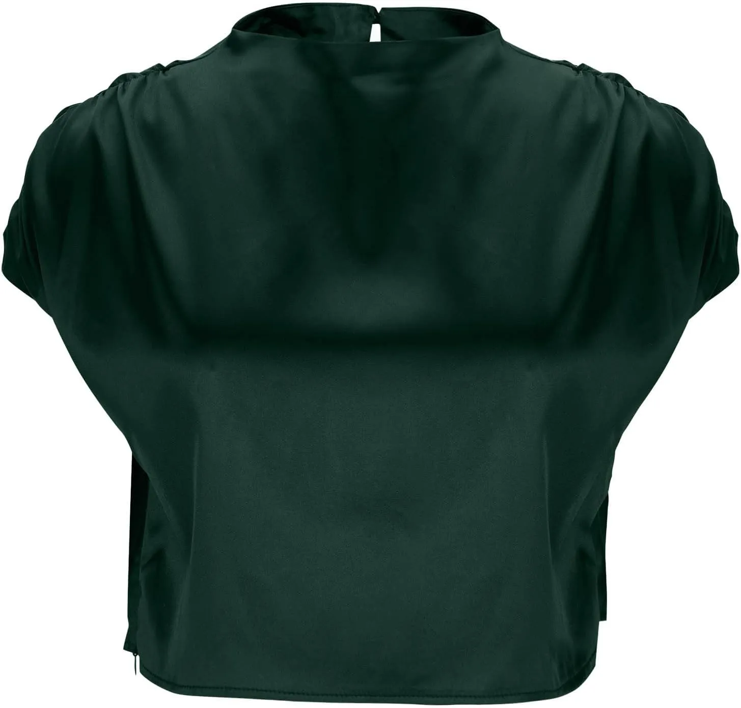 Women's Crop Top Short Sleeve Pullover Blouses Satin Silk Shirts Casual Loose Fit Elegant Business Work Tunic Tops