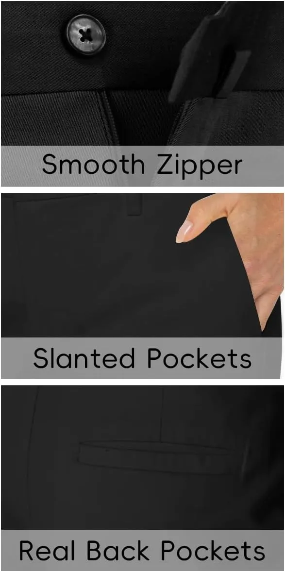 Womens Dress Pants High Stretch Straight Leg Black Pants for Work Business Casual with Pockets
