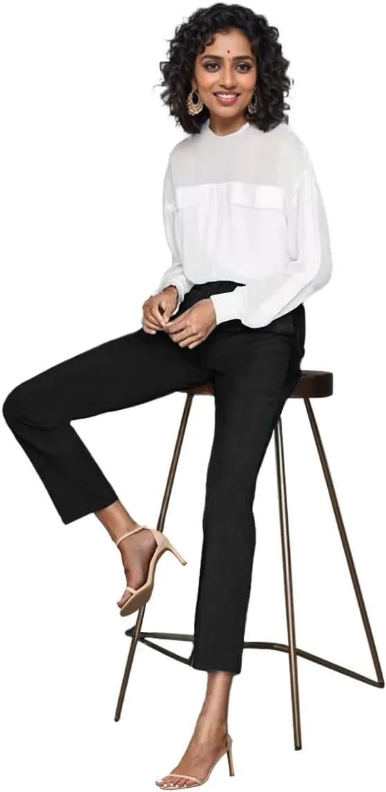 Womens Dress Pants High Stretch Straight Leg Black Pants for Work Business Casual with Pockets
