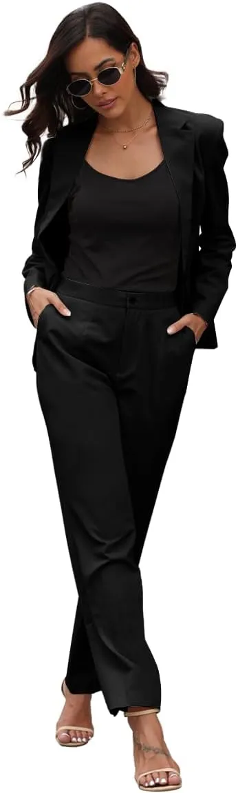 Womens Dress Pants High Stretch Straight Leg Black Pants for Work Business Casual with Pockets