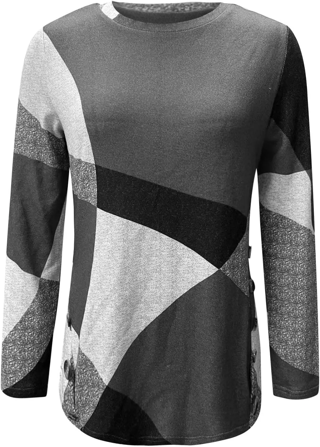 Womens Long Sleeve Tops Casual Women's Long Sleeve Crewneck Trendy Fleece Contrast Loose Fitting Casual Tunic Top Blouse