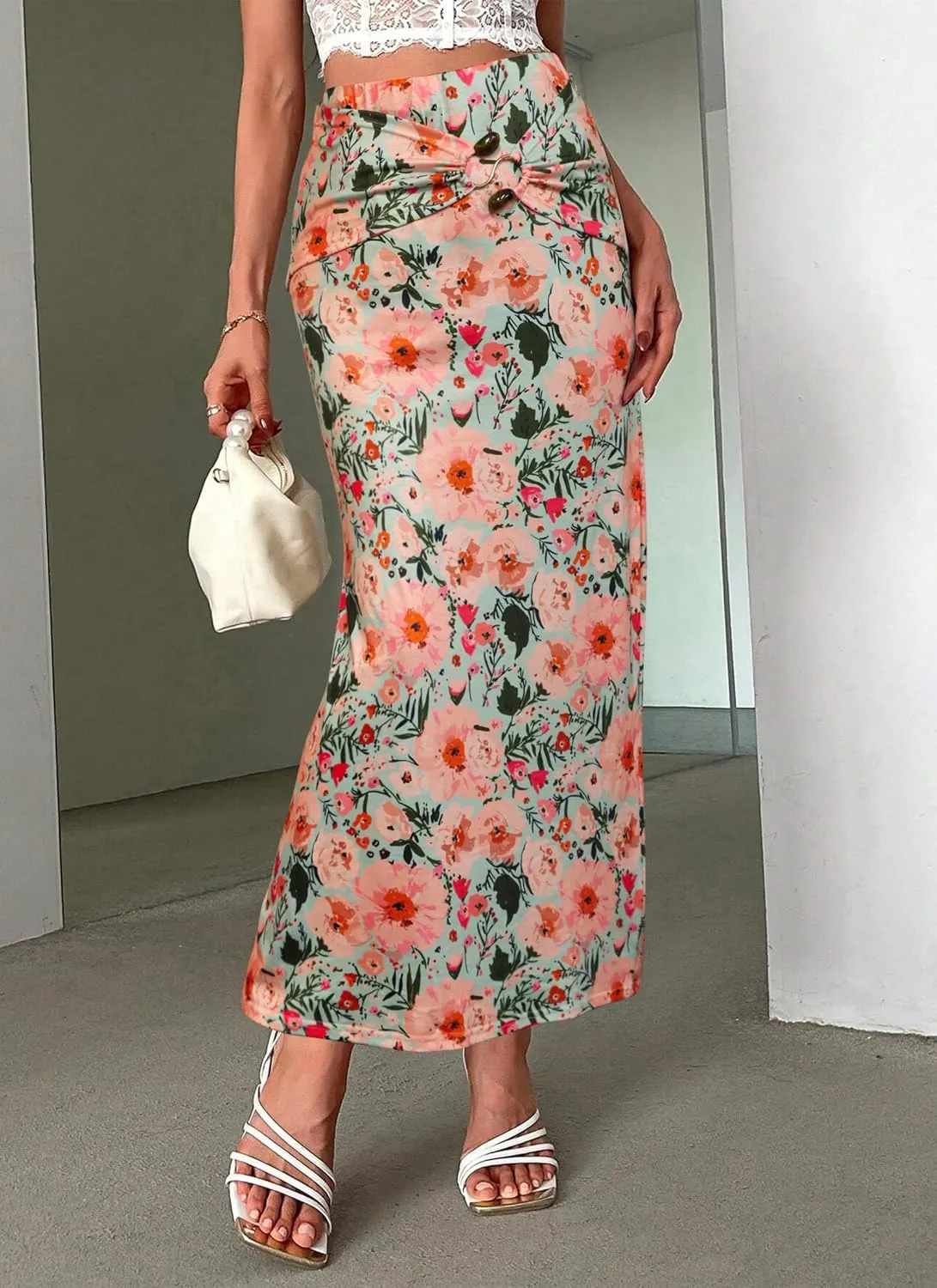Women's Maxi Summer Skirt Elegant Trendy High Waist Ankle Length A line Printed Skirts