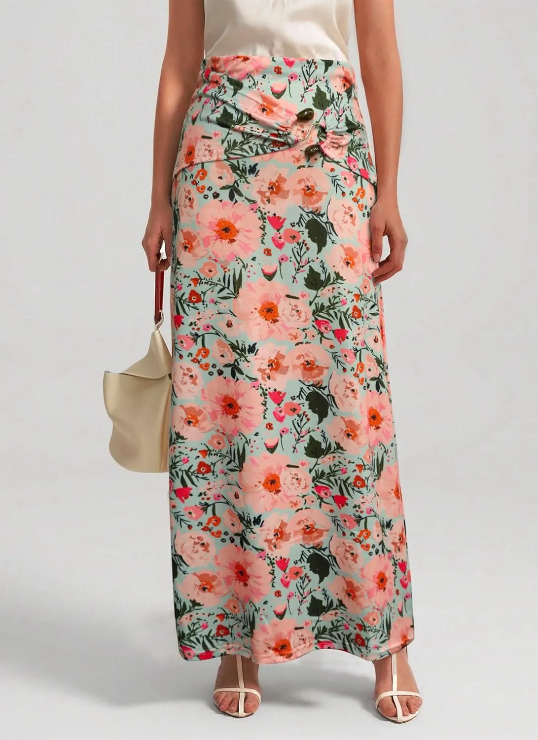 Women's Maxi Summer Skirt Elegant Trendy High Waist Ankle Length A line Printed Skirts