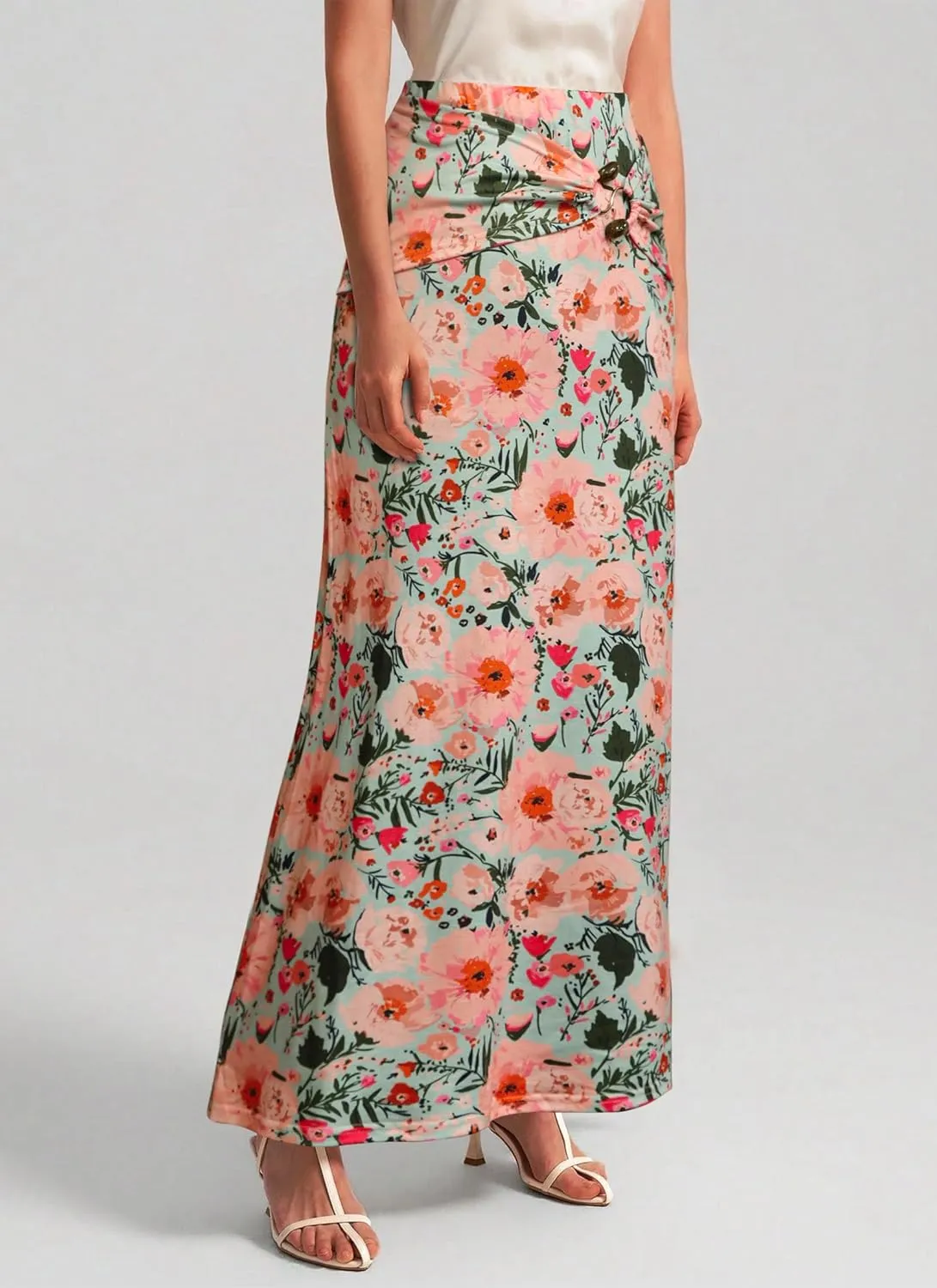 Women's Maxi Summer Skirt Elegant Trendy High Waist Ankle Length A line Printed Skirts