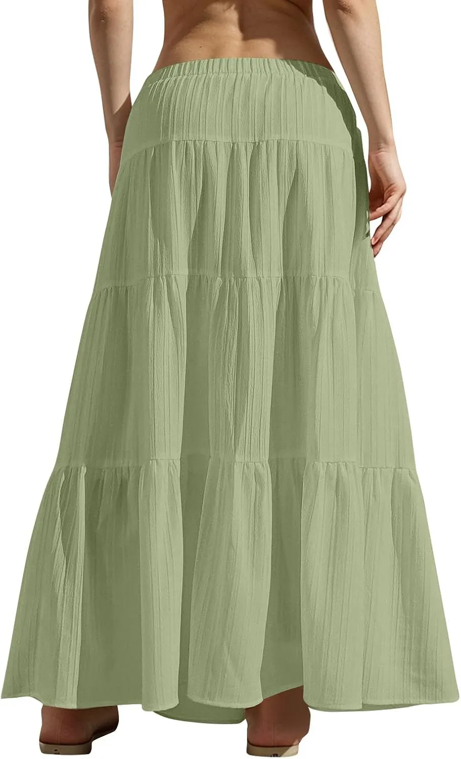 Women's Summer Boho Maxi Skirt Tiered Ruffle A-Line 2025 Fashion Elastic High Waist Skirts Pleated Swing Beachwear